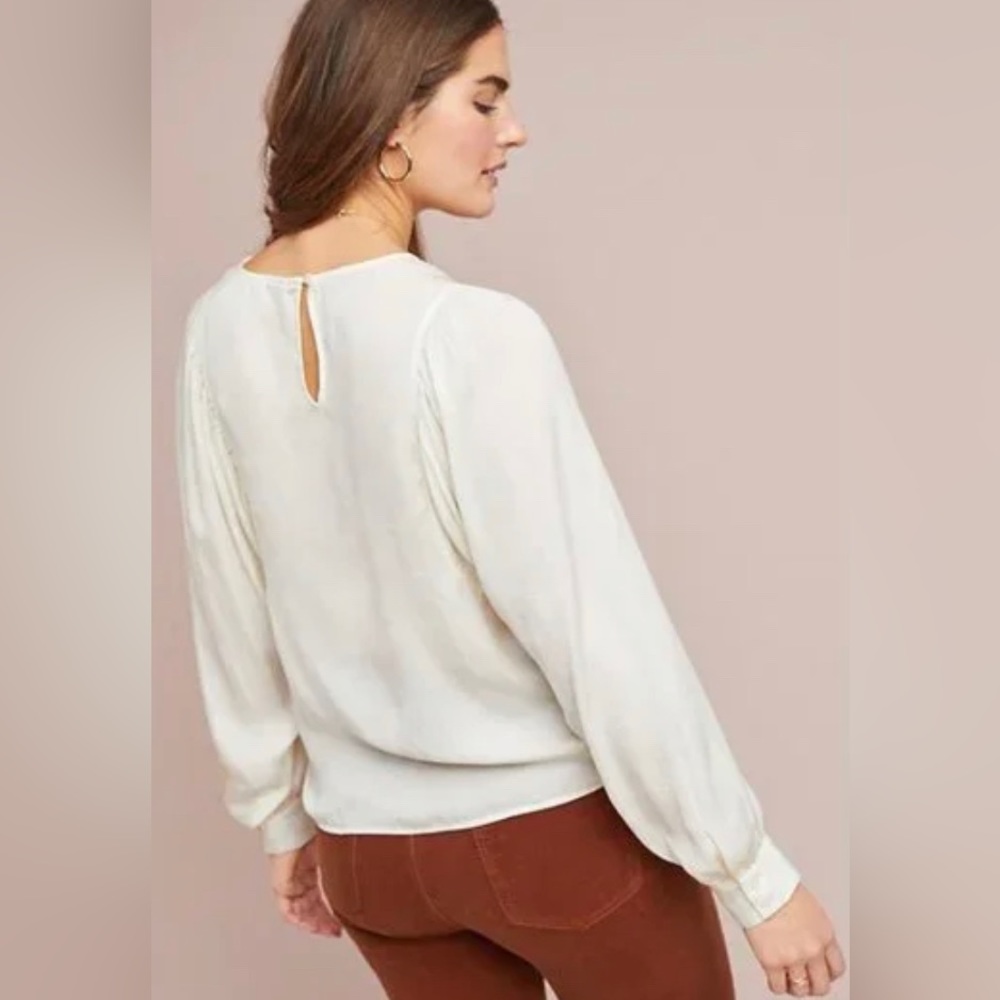 ANTHROPOLOGIE DOLAN left coast hewson top ivory blouse balloon sleeves medium - Picture 2 of 11